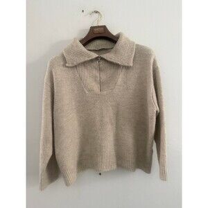Zara Beige Size S Quarter Zip Cream Cable Knit High Neck Women’s Sweater